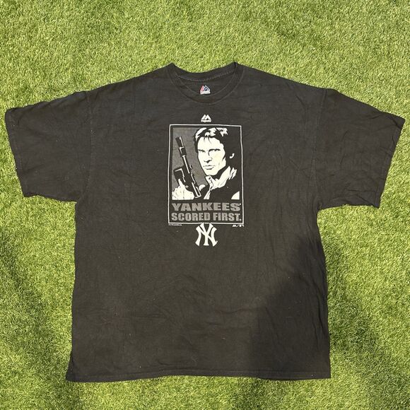 New York Yankees T Shirt Mens Size 2XL Black Majestic Star Wars Han Solo Graphic - Picture 1 of 9